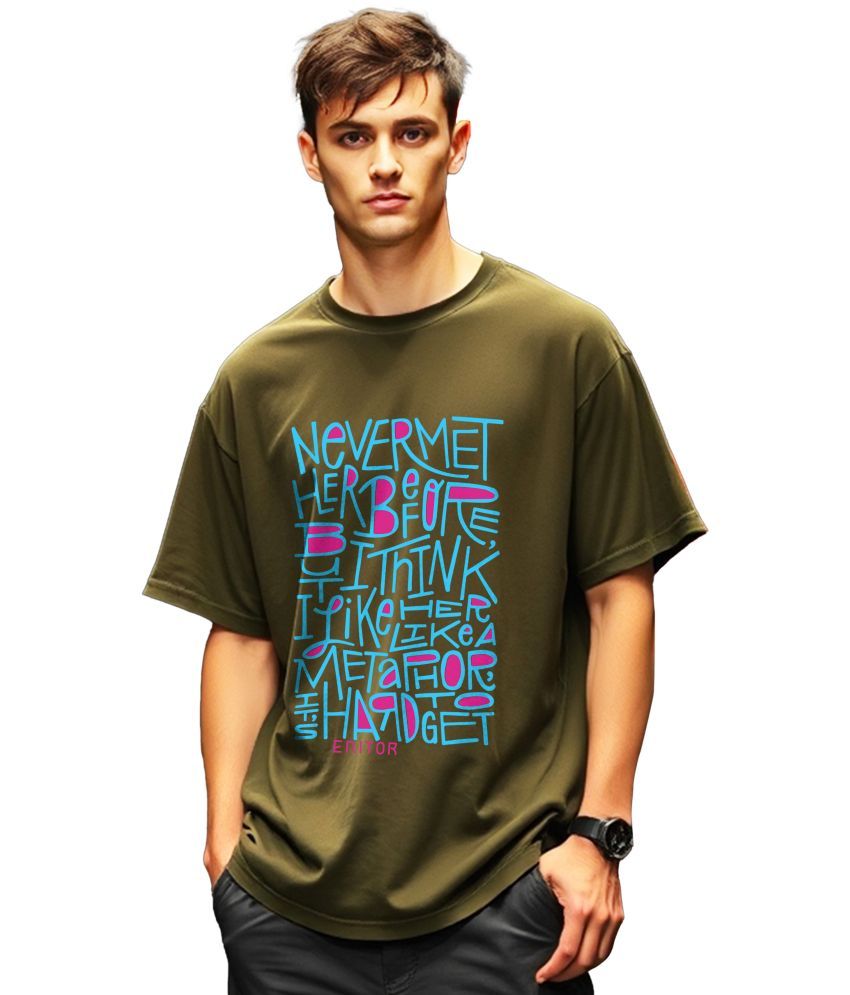     			ENITOR Cotton Oversized Fit Printed Half Sleeves Men's Round T-Shirt - Green ( Pack of 1 )