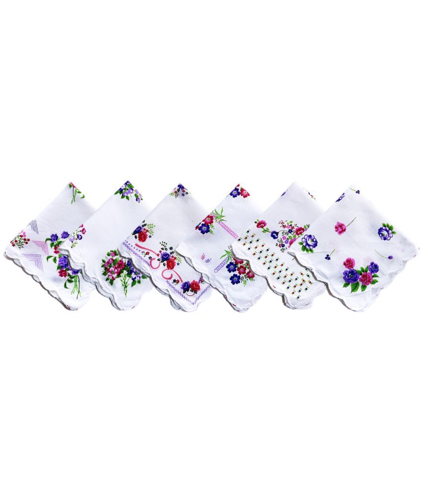     			Gopika Handkerchiefs Women'S Multicolor Floral 100% Pure Cotton White Handkerchief | Hanky For Women | Pack of 6