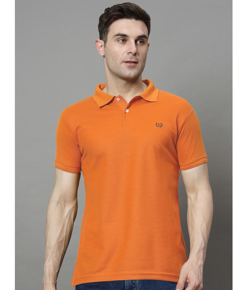     			Hushbucks Pack of 1 Cotton Blend Regular Fit Solid Half Sleeves Men's Polo T Shirt ( Orange )