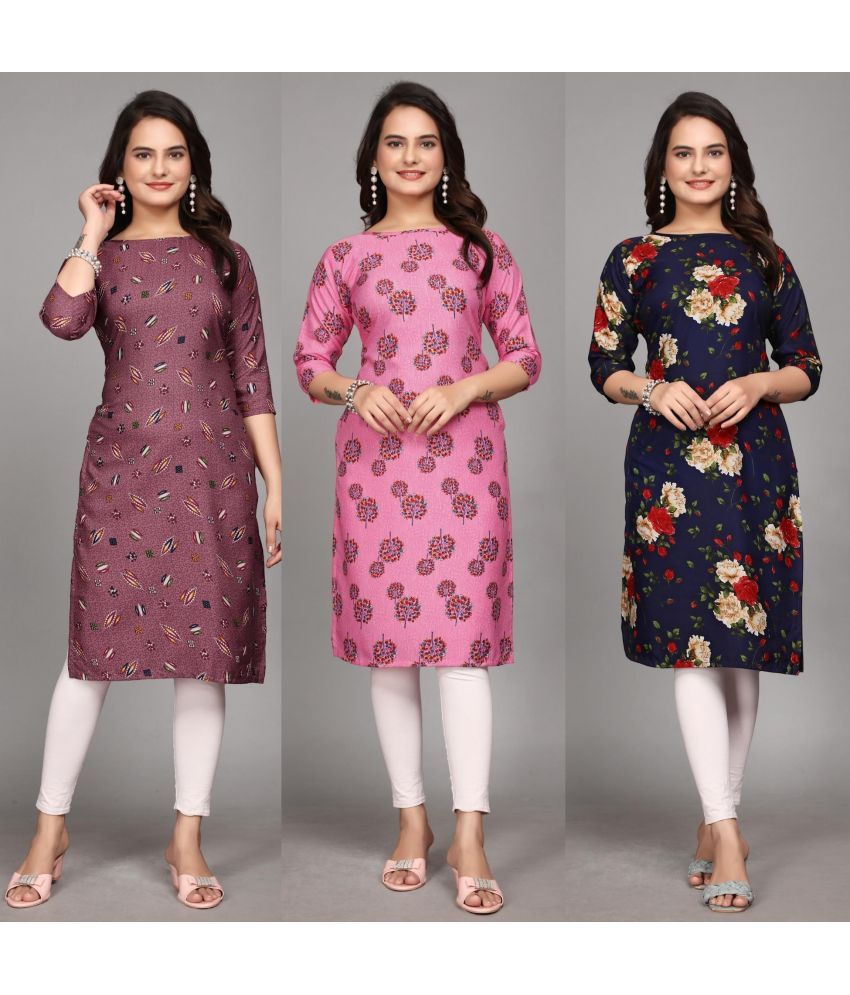     			KALAVRITTA Pack of 3 Crepe Printed Straight Women's Kurti - ( Multicoloured )