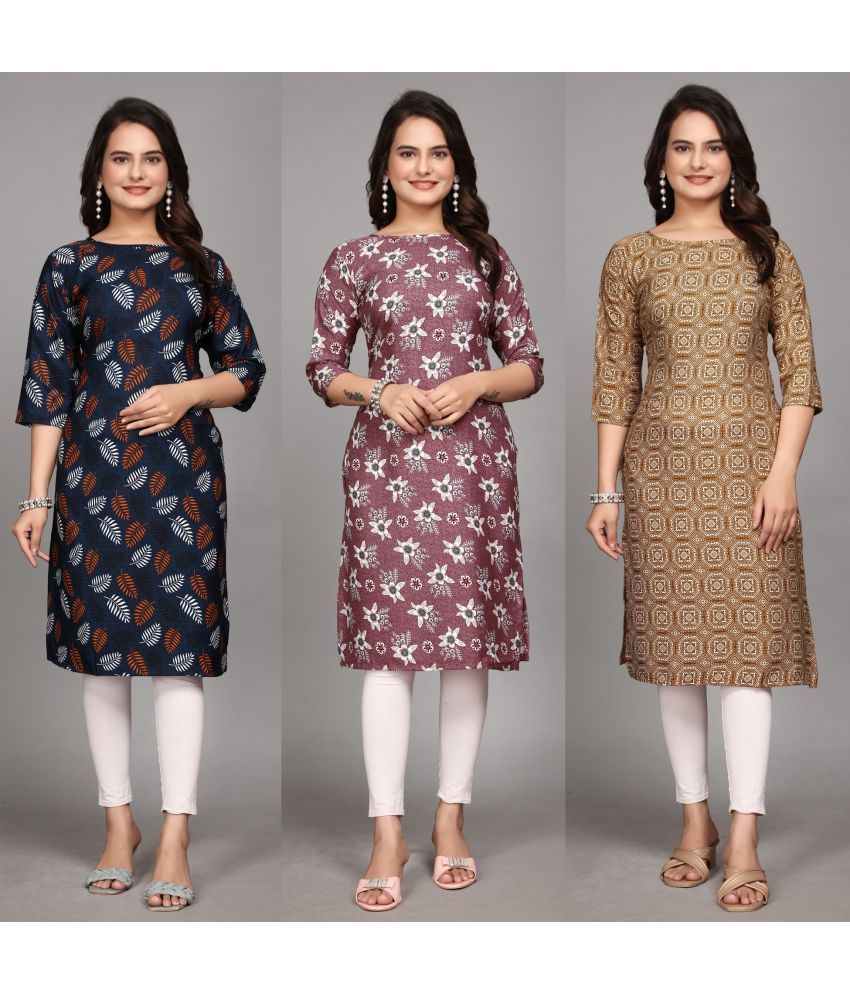     			KALAVRITTA Pack of 3 Crepe Printed Straight Women's Kurti - ( Multicoloured )