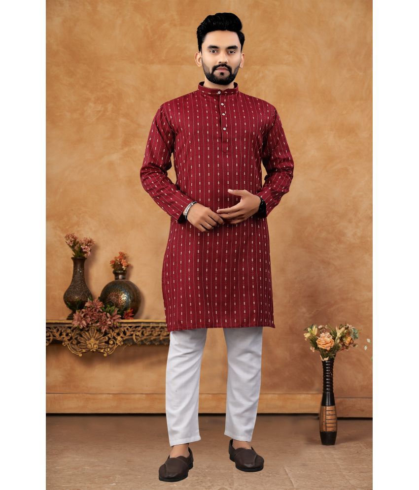     			KC Kunj Creation Maroon Cotton Blend Regular Fit Men's Kurta Pyjama Set ( Pack of 1 )