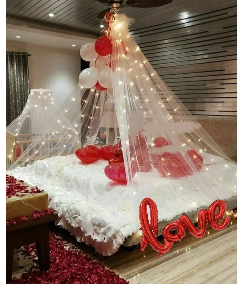     			Krido 27 Pc Tent Romantic Decoration Set Balloons Foil Heart LED Light