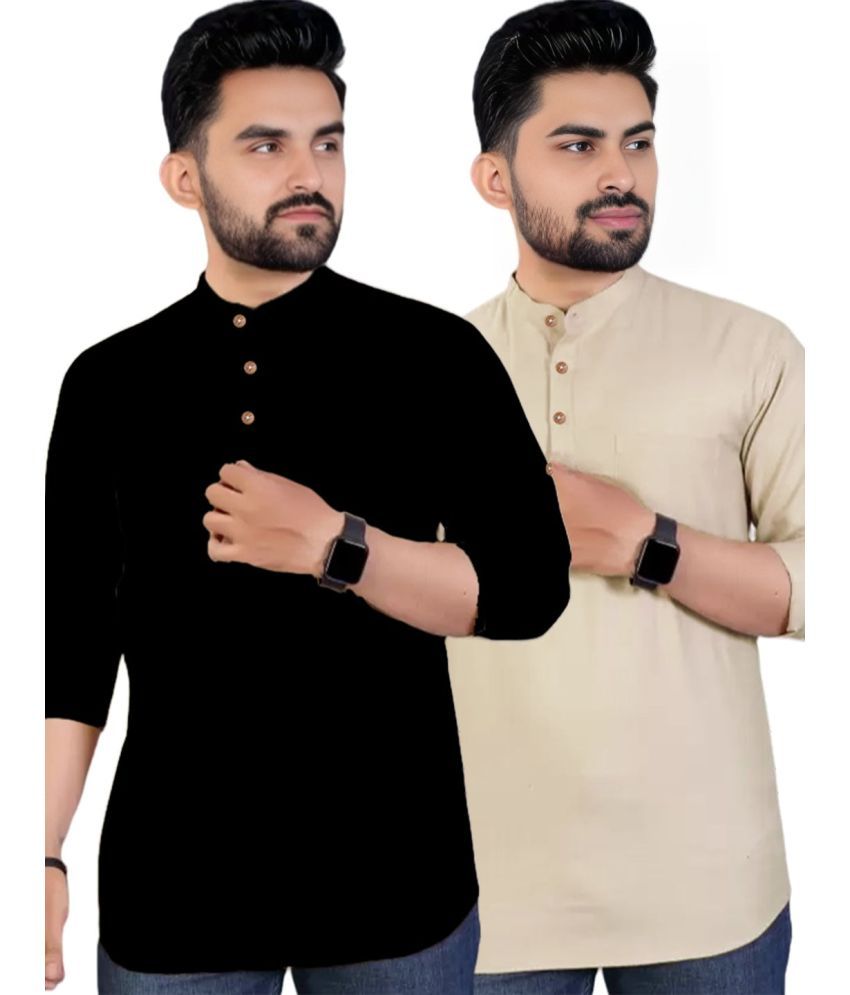     			Navkanj Beige Cotton Blend Men's Shirt Style Kurta ( Pack of 2 )