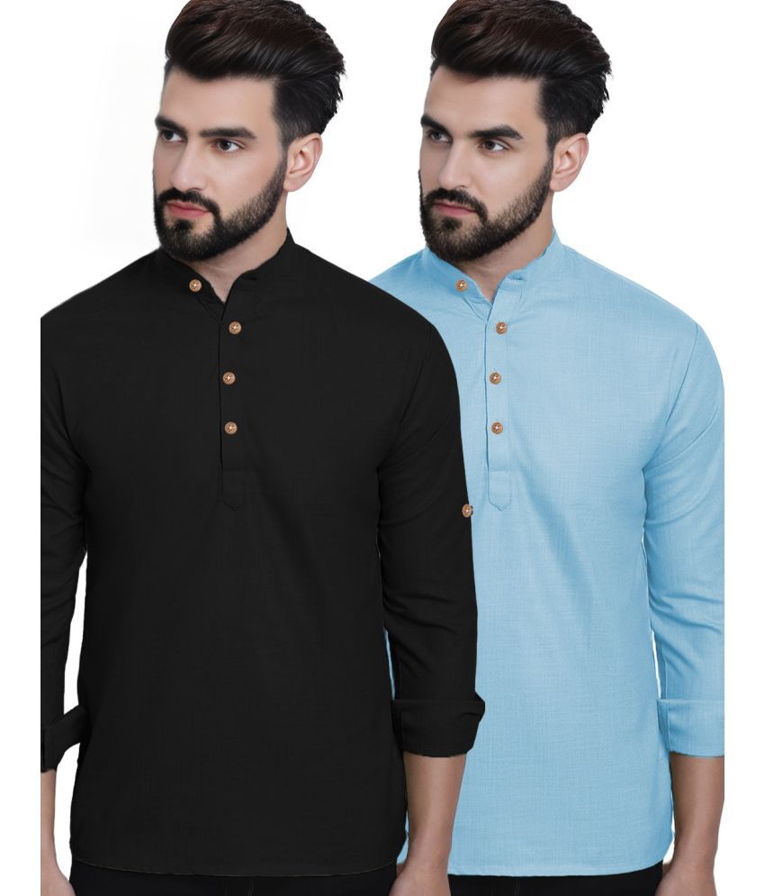     			Navkanj Sky Blue Cotton Blend Men's Shirt Style Kurta ( Pack of 2 )