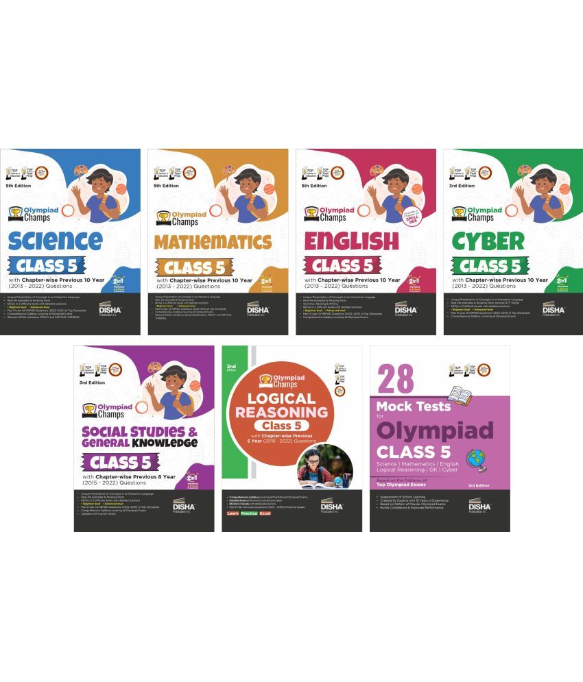     			Olympiad Champs Science, Mathematics, English, Logical Reasoning, Cyber & GK Class 5 with 28 Mock Tests (set of 7 books) 3rd Edition