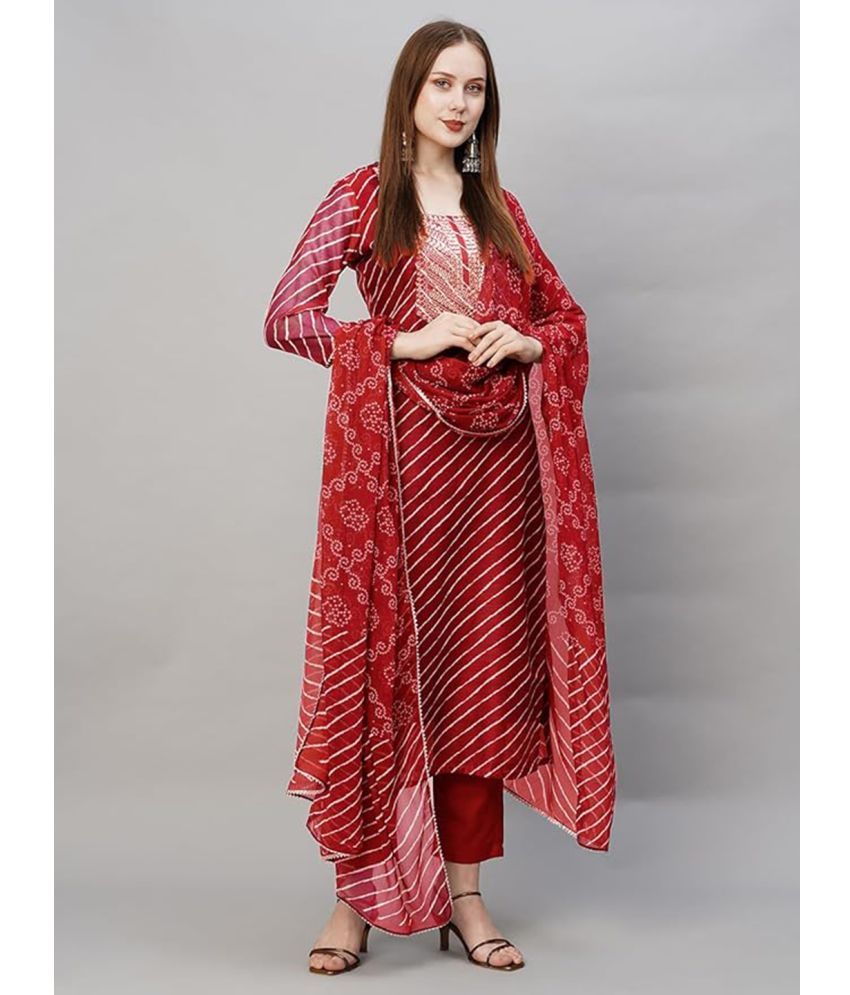     			RAS RANI Cotton Blend Striped Kurti With Pants Women's Stitched Salwar Suit - Red ( Pack of 1 )