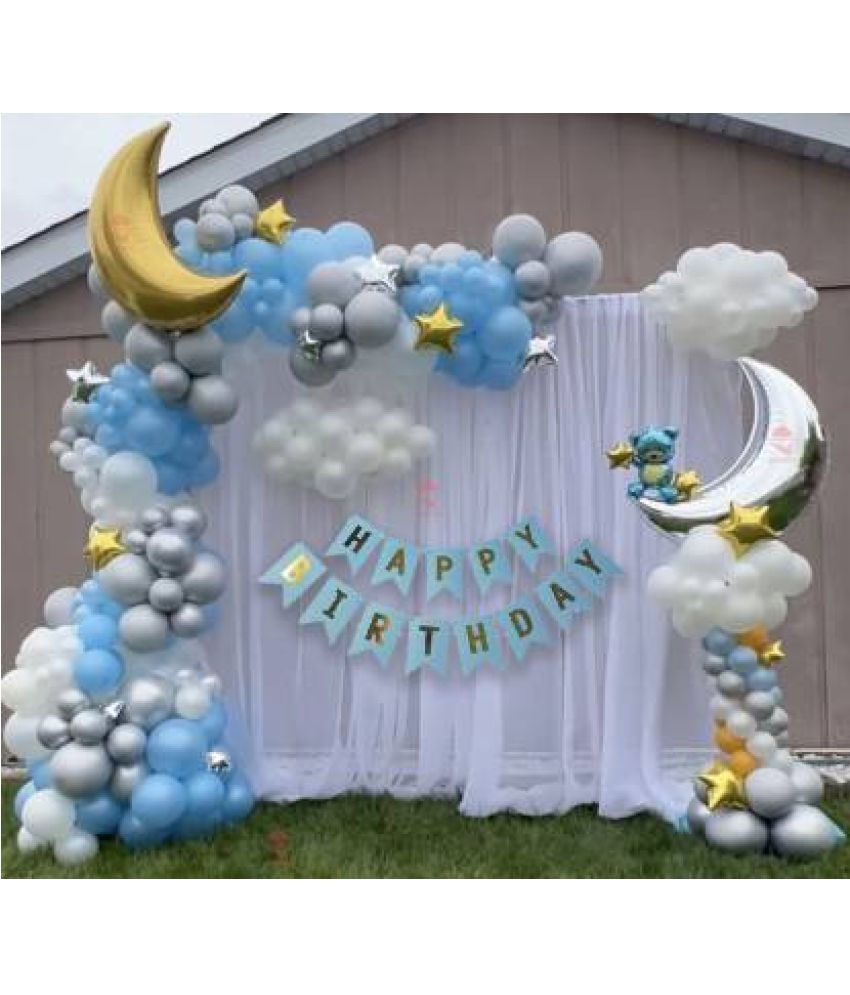     			krido Solid Pastel Balloon Birthday Banner,Arc,Glue for girls Kids| Balloon  (Blue, Grey, Gold, Silver, Pack of 69)