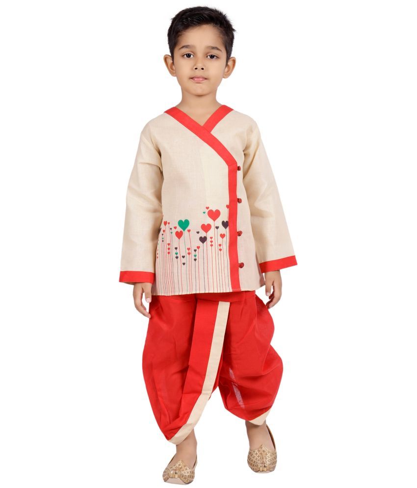     			s muktar garments Baby Boys Cotton Blend Abstract - Pattern Dhoti Kurta Set ( Off White , Pack of 1 )