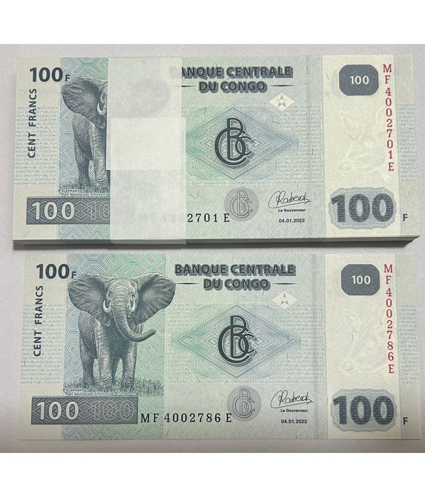     			786 FANCY NUMBER (CONGO 100 FRANCS ) 100 NOTE SERIAL WISE PACKET GEM UNC RARE PACKET