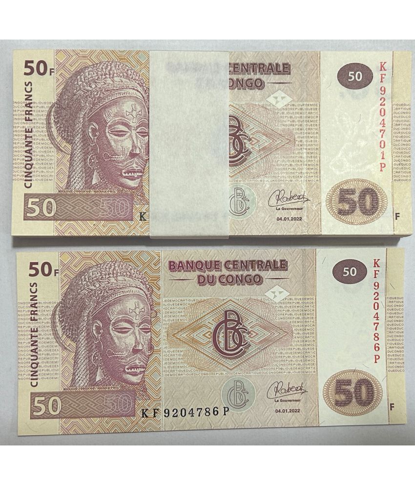     			786 FANCY NUMBER (CONGO 50 FRANCS) 100 NOTE SERIAL WISE PACKET GEM UNC PACKET