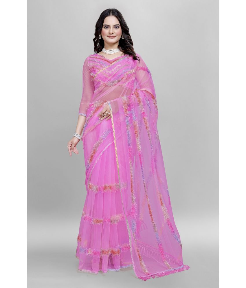     			Apnisha Net Self Design Saree With Blouse Piece ( Pink , Pack of 1 )