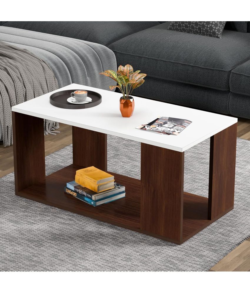     			Engineered Wood Coffee Center Sofa Tea/Teapoy Console Table with Storage for Living Room Home Hall (White and brown)