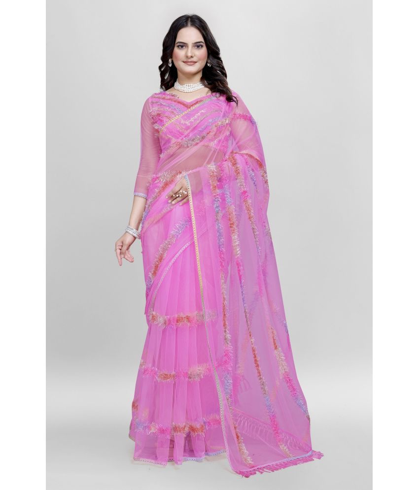     			JULEE Net Embroidered Saree With Blouse Piece ( Pink , Pack of 1 )