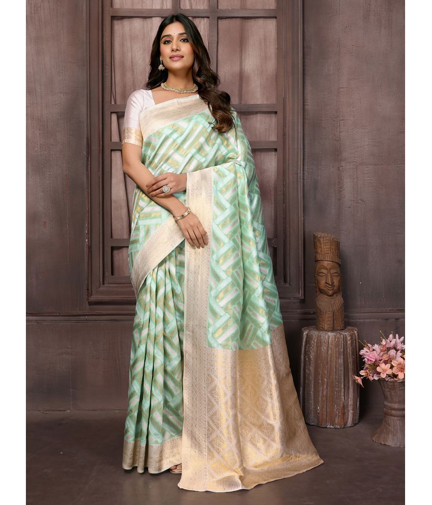     			Janasya Cotton Embellished Saree With Blouse Piece ( Light Green , Pack of 1 )