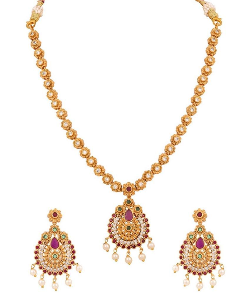     			KC JEWELS Golden Brass Necklace Set ( Pack of 1 )