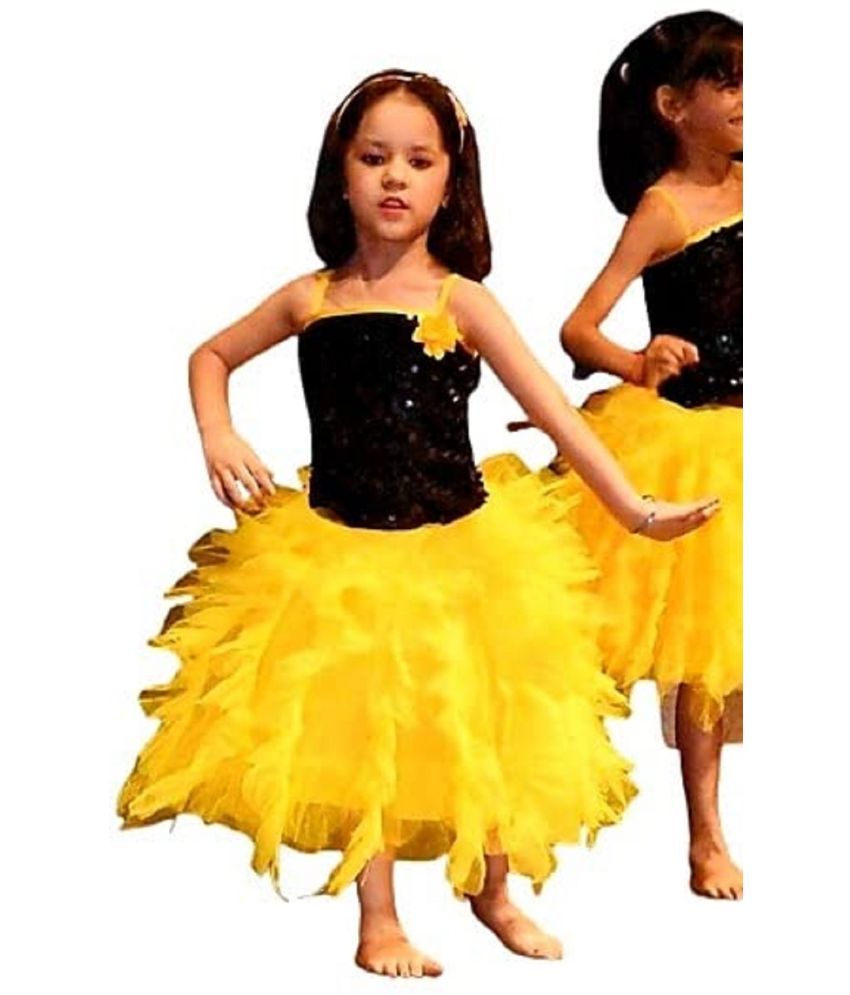     			Kkalakriti Frock Yellow-Black Western Dance Party Frock Honey Bee Frill Design Princess For Girls|Events,Theme Parties and Birthday Gift Costume For Kids