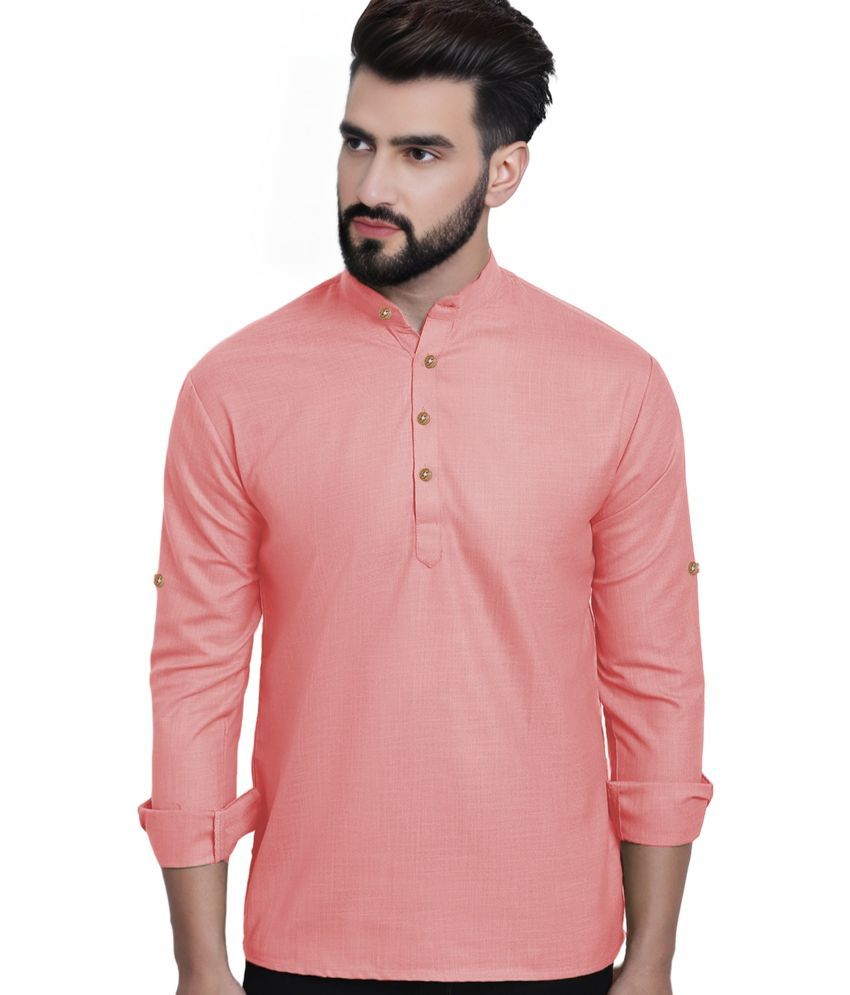     			Navkanj Peach Cotton Blend Men's Shirt Style Kurta ( Pack of 1 )