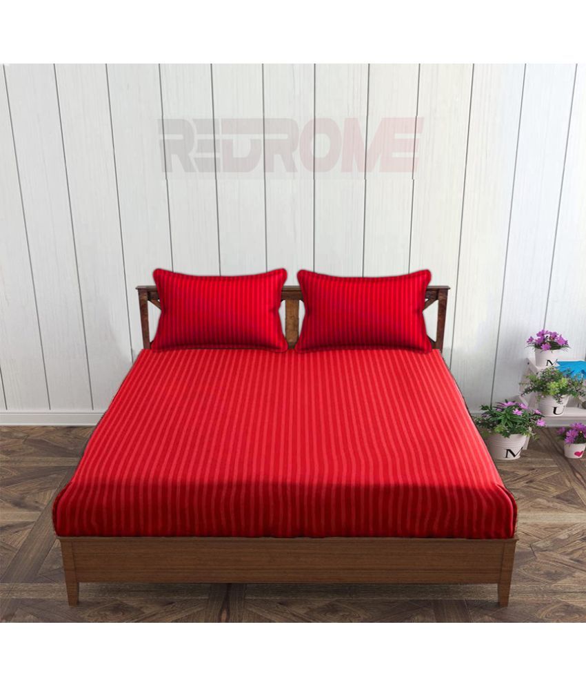     			REDROME Cotton 1 Double Queen Bedsheet with 2 Pillow Covers ( Red )