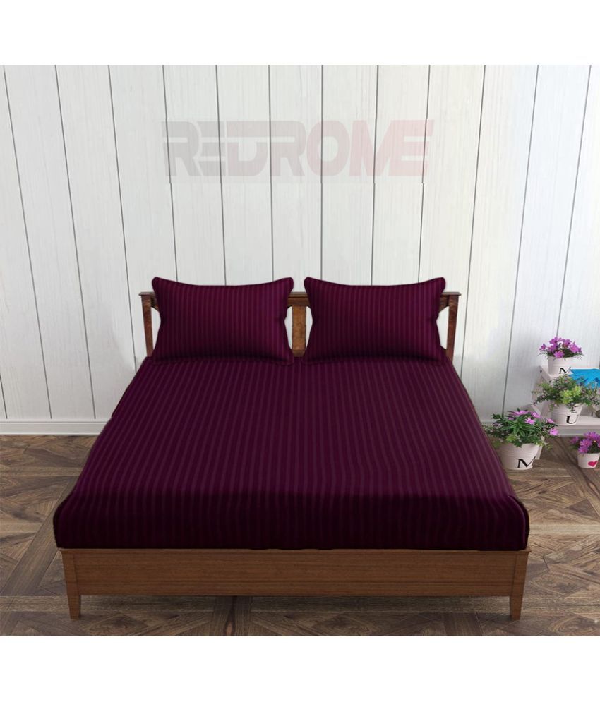     			REDROME Cotton 1 Double Queen Bedsheet with 2 Pillow Covers ( Wine )