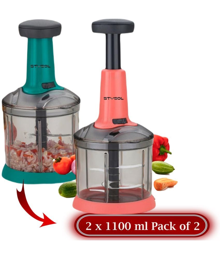     			Stysol Push Chopper Green Plastic Mannual Chopper 1100 ml ( Pack of 2 )