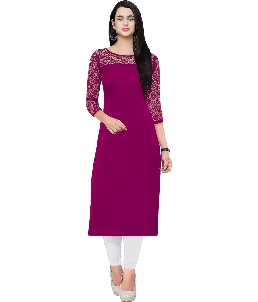     			ZELZIS Pack of 1 Crepe Self Design Straight Women's Kurti - ( Purple )