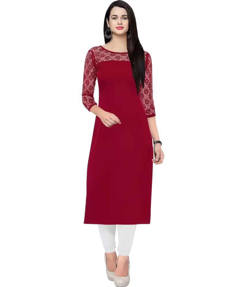     			ZELZIS Pack of 1 Crepe Self Design Straight Women's Kurti - ( Maroon )