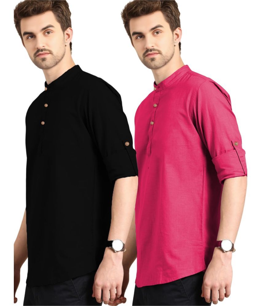     			Vida Loca Pink Cotton Men's Shirt Style Kurta ( Pack of 2 )