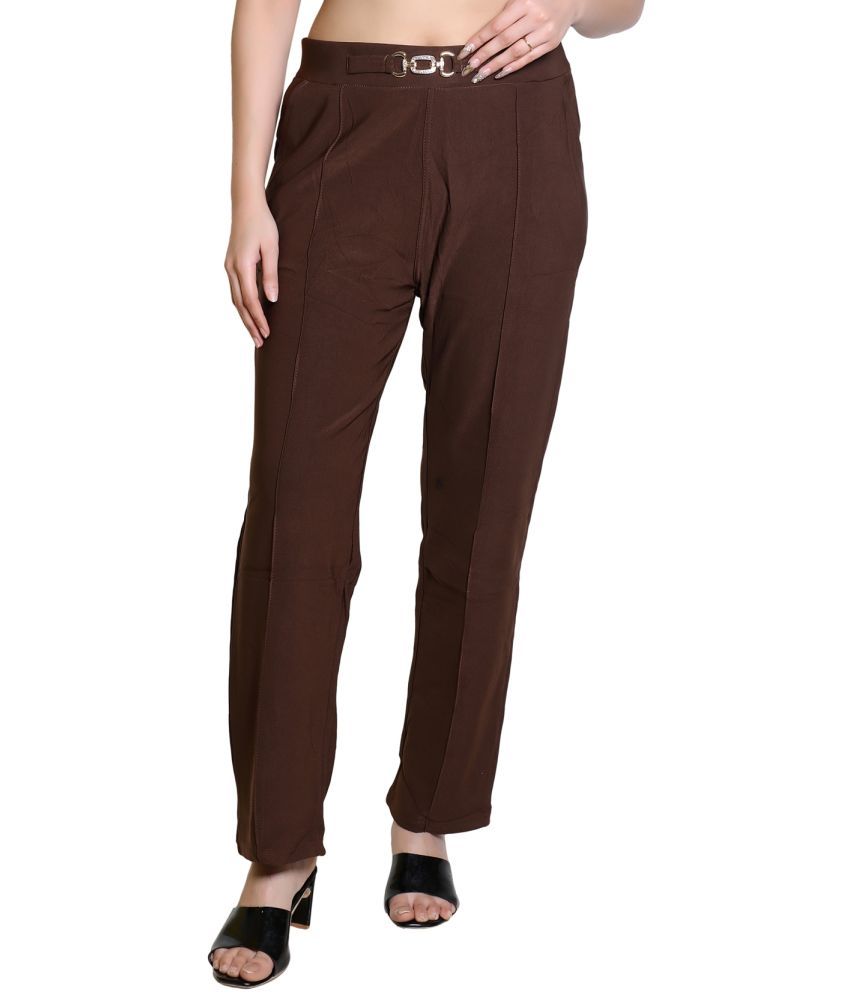     			Whyme Fashion Pack of 1 Nylon Straight Women's Casual Pants ( Brown )