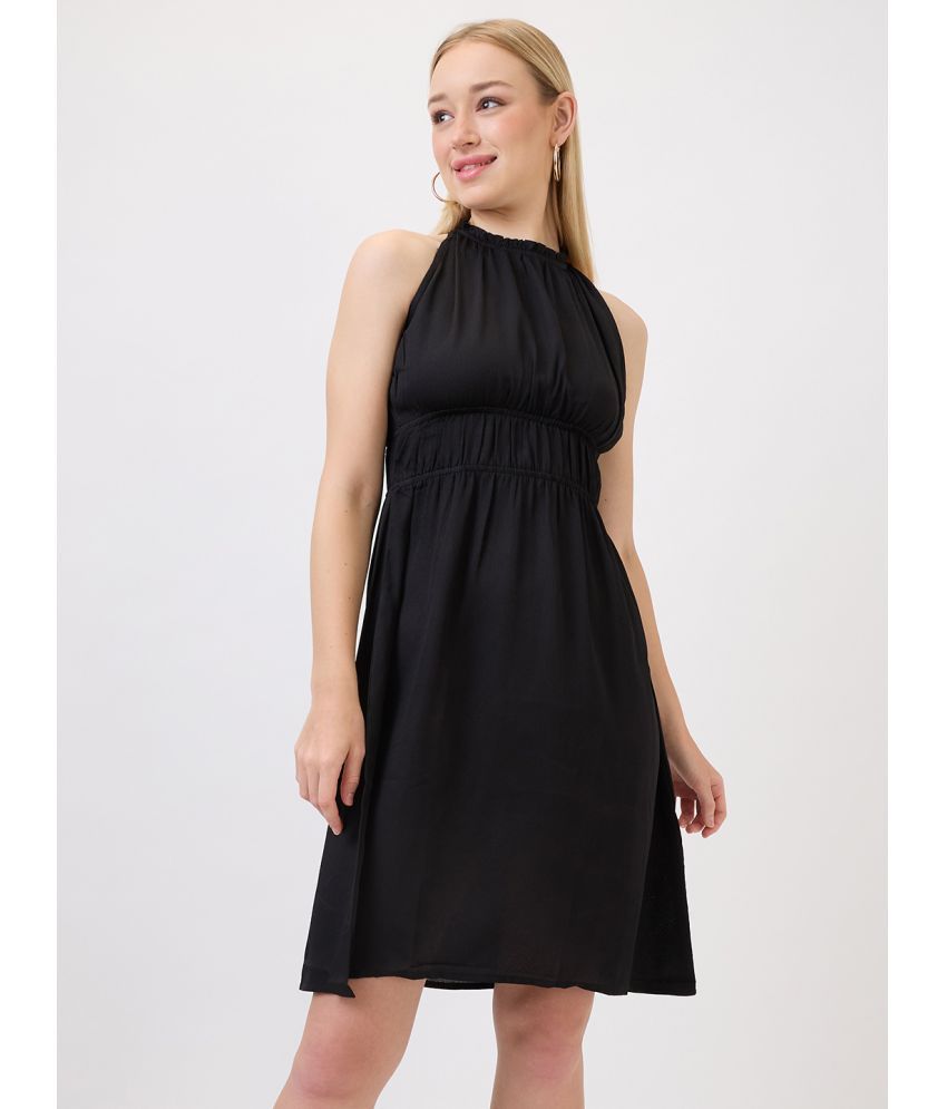     			Amarasha Polyester Solid Knee Length Women's Fit & Flare Dress - Black ( Pack of 1 )