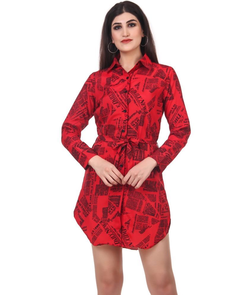     			Kashian Polyester Printed Mini Women's Shift Dress - Red ( Pack of 1 )