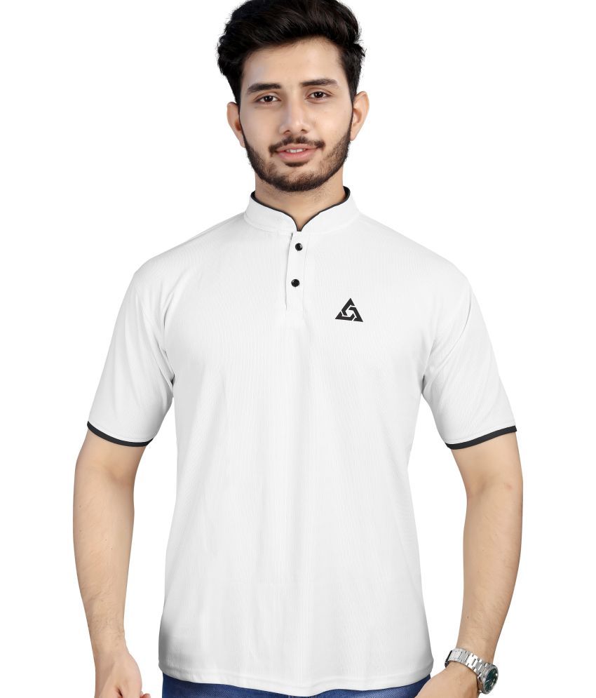     			Laadli Cotton Blend Regular Fit Solid Half Sleeves Men's Mandarin Collar T-Shirt - White ( Pack of 1 )