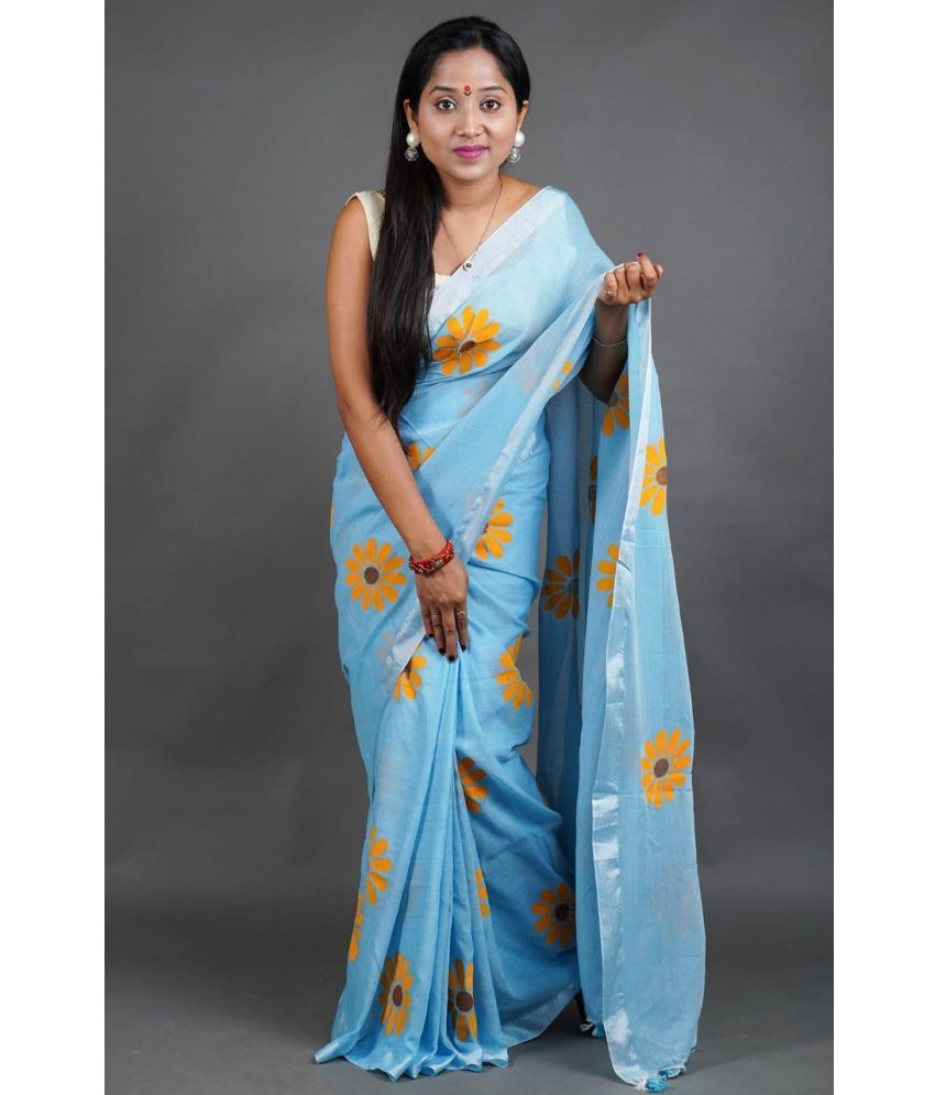     			SARADA HANDLOOM Cotton Printed Saree With Blouse Piece ( SkyBlue , Pack of 1 )