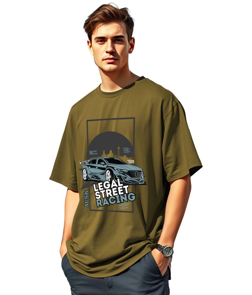     			AOOSH Cotton Oversized Fit Printed Half Sleeves Men's Round T-Shirt - Green ( Pack of 1 )