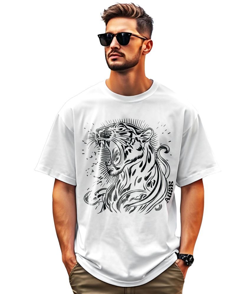     			AOOSH Cotton Oversized Fit Printed Half Sleeves Men's Round T-Shirt - White ( Pack of 1 )