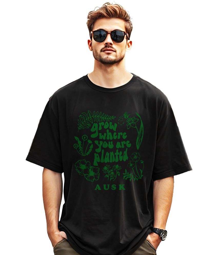     			AOOSH Cotton Oversized Fit Printed Half Sleeves Men's Round T-Shirt - Black ( Pack of 1 )