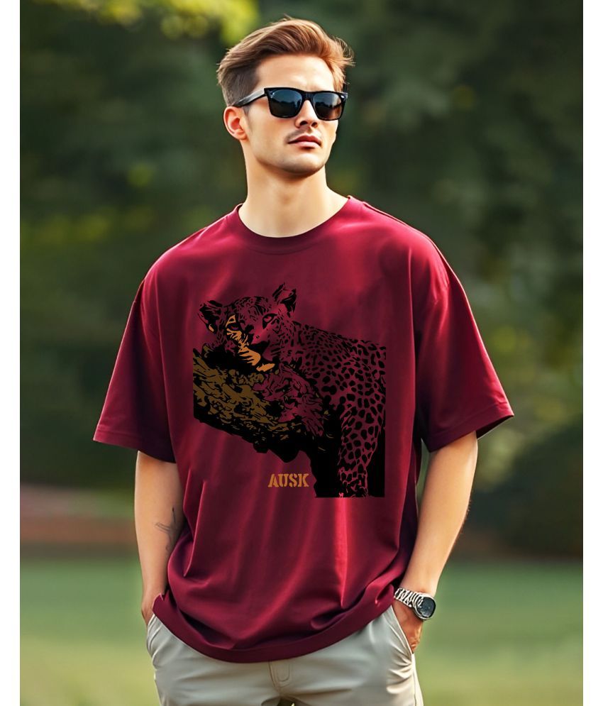     			AUSK Cotton Oversized Fit Printed Half Sleeves Men's Round T-Shirt - Maroon ( Pack of 1 )