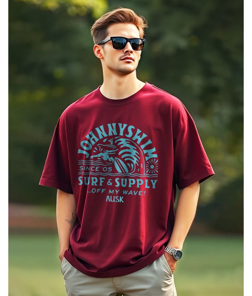     			AUSK Cotton Oversized Fit Printed Half Sleeves Men's Round T-Shirt - Maroon ( Pack of 1 )