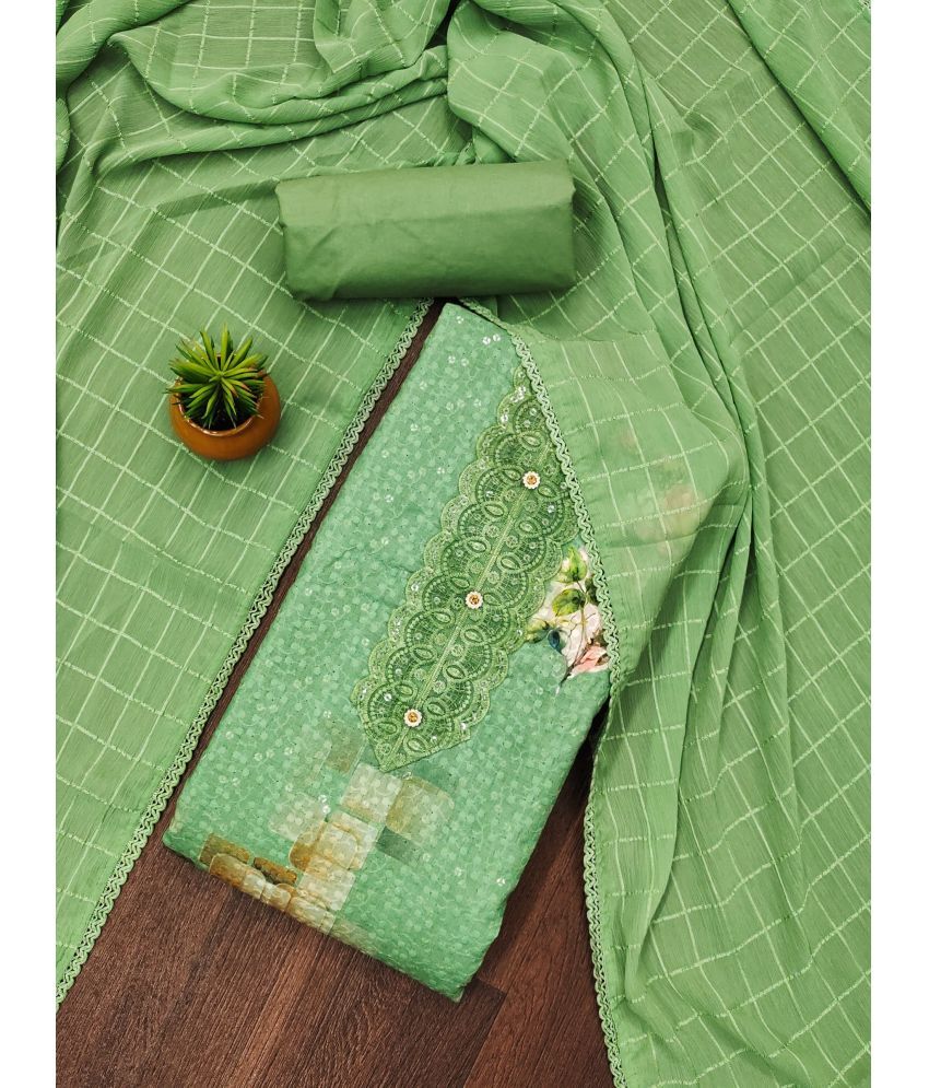     			Rangtulika Ethnics Unstitched Cotton Applique Dress Material - Green ( Pack of 1 )