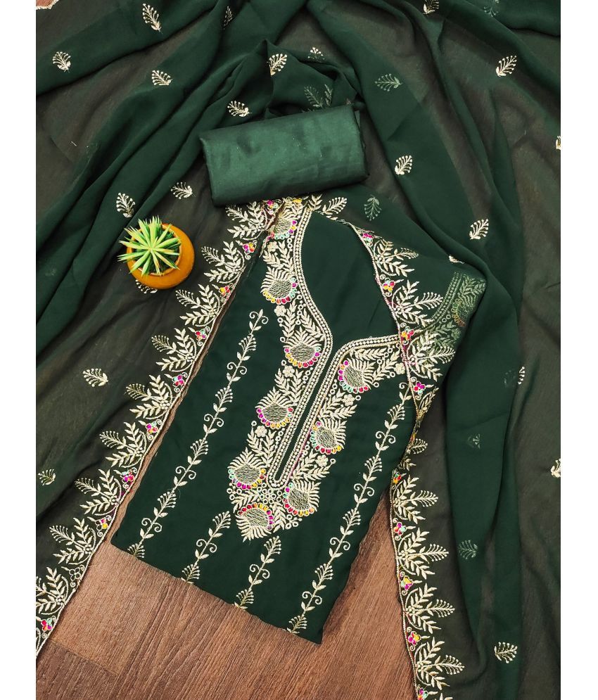     			Rangtulika Ethnics Unstitched Georgette Embroidered Dress Material - Green ( Pack of 1 )