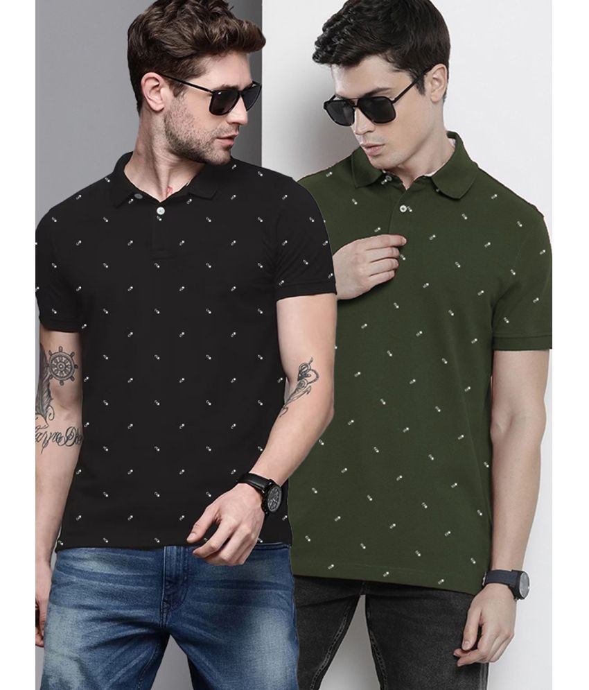     			AIN6 Pack of 2 Cotton Regular Fit Printed Half Sleeves Men's Polo T Shirt ( Black )