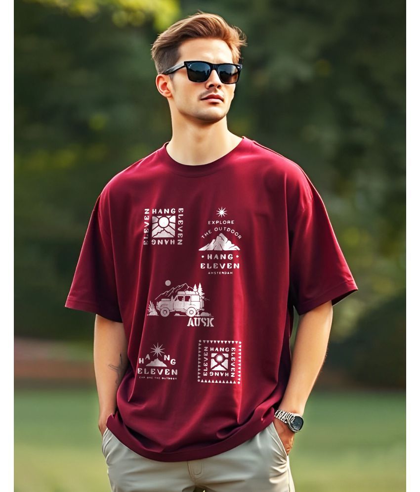     			AUSK Cotton Oversized Fit Printed Half Sleeves Men's Round T-Shirt - Maroon ( Pack of 1 )