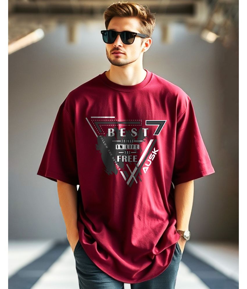     			AUSK Cotton Oversized Fit Printed Half Sleeves Men's Round T-Shirt - Maroon ( Pack of 1 )