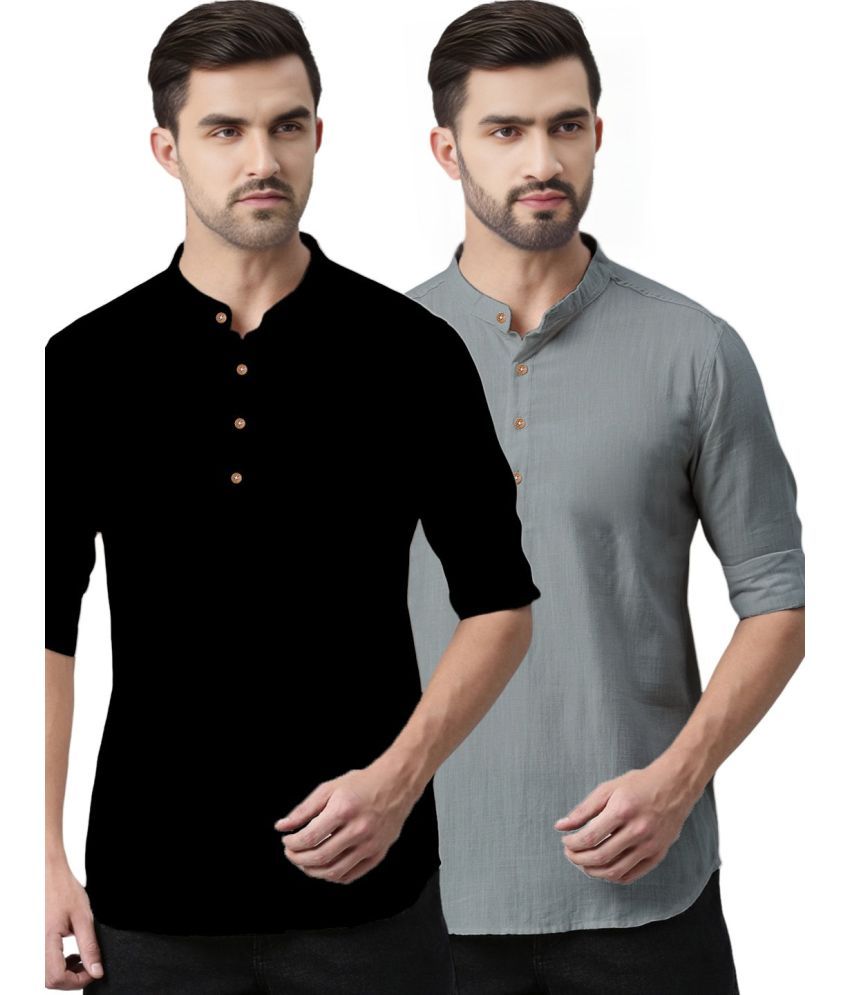     			Apektra Grey Cotton Blend Men's Regular Kurta ( Pack of 2 )