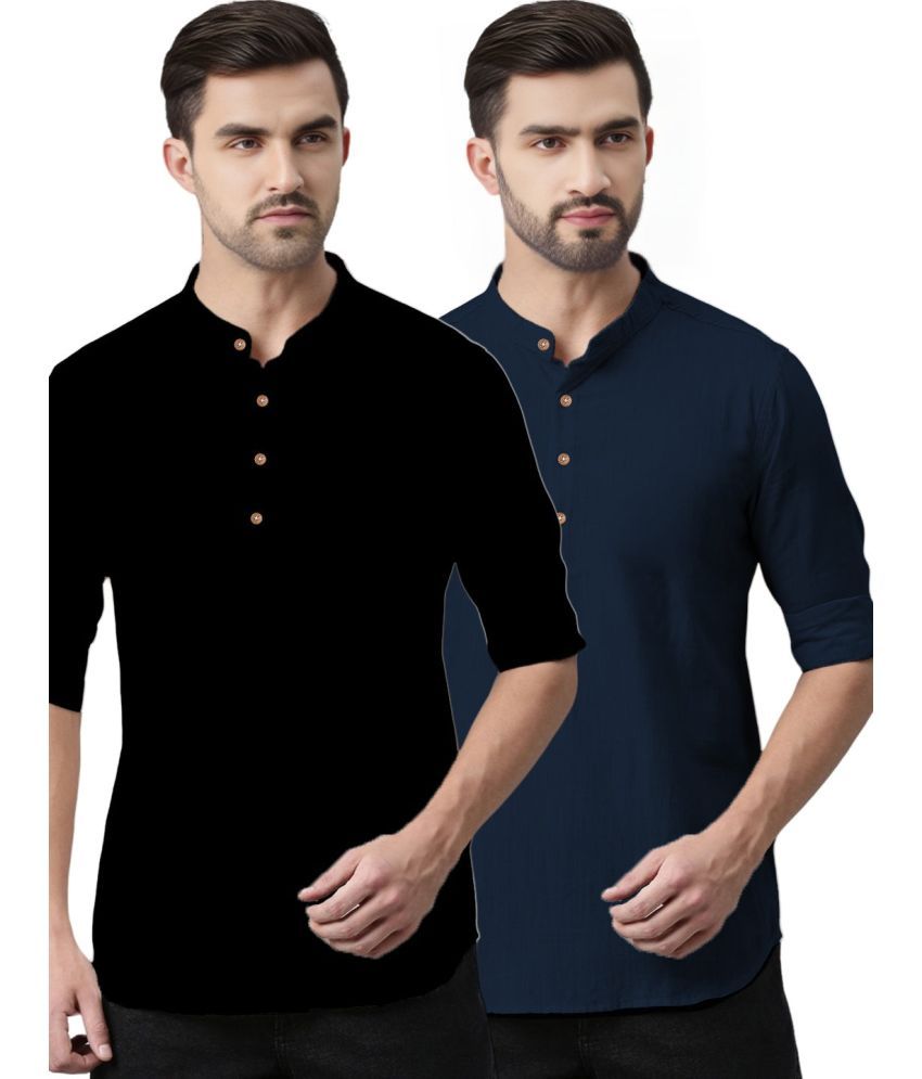     			Apektra Navy Cotton Blend Men's Regular Kurta ( Pack of 2 )