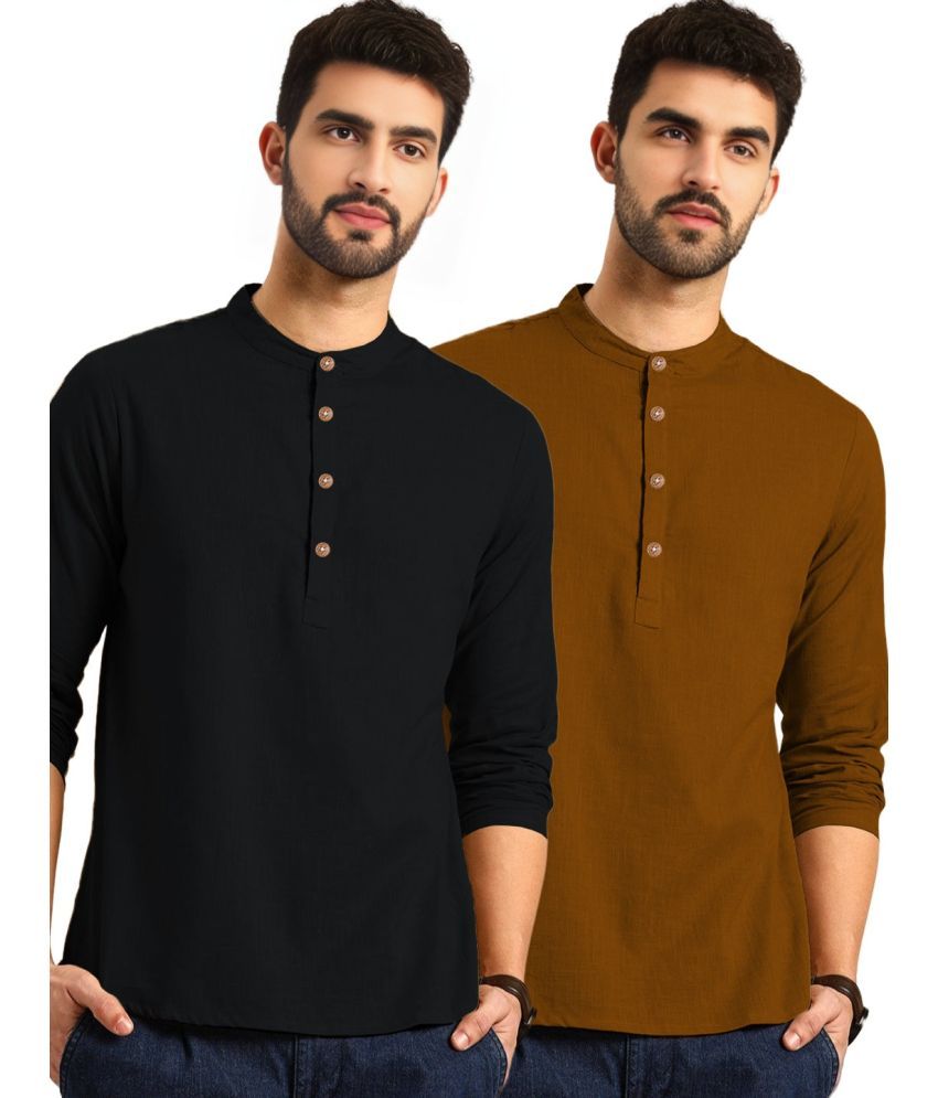     			BHUVIKOO Gold Cotton Blend Men's Regular Kurta ( Pack of 2 )