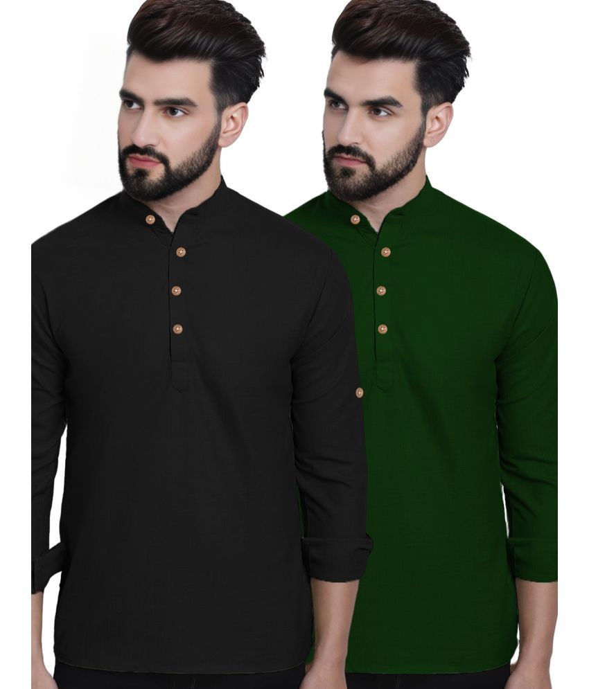     			BHUVIKOO Green Cotton Blend Men's Regular Kurta ( Pack of 2 )