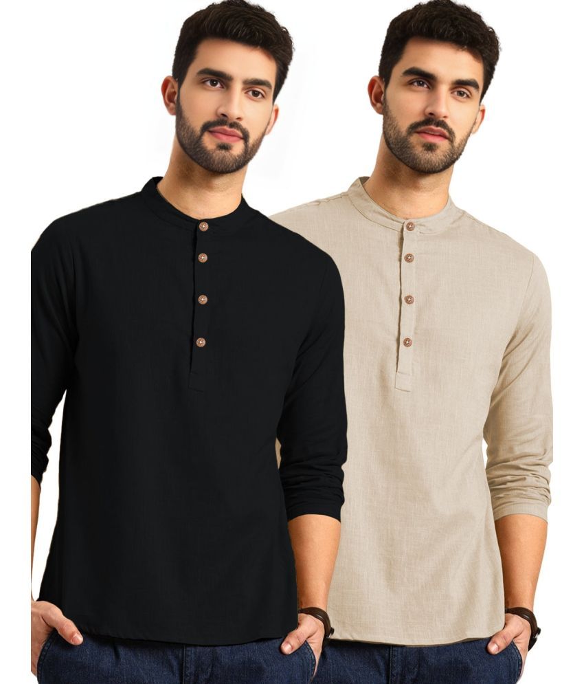     			DiAsh Beige Cotton Blend Men's Regular Kurta ( Pack of 2 )