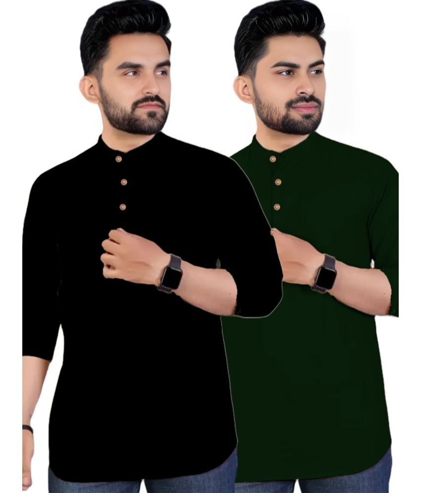     			DiAsh Green Cotton Blend Men's Regular Kurta ( Pack of 2 )