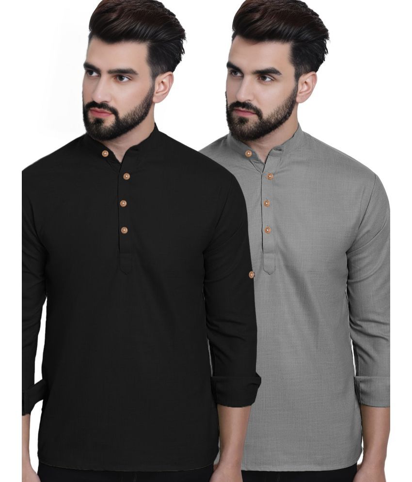     			DiAsh Grey Cotton Blend Men's Regular Kurta ( Pack of 2 )